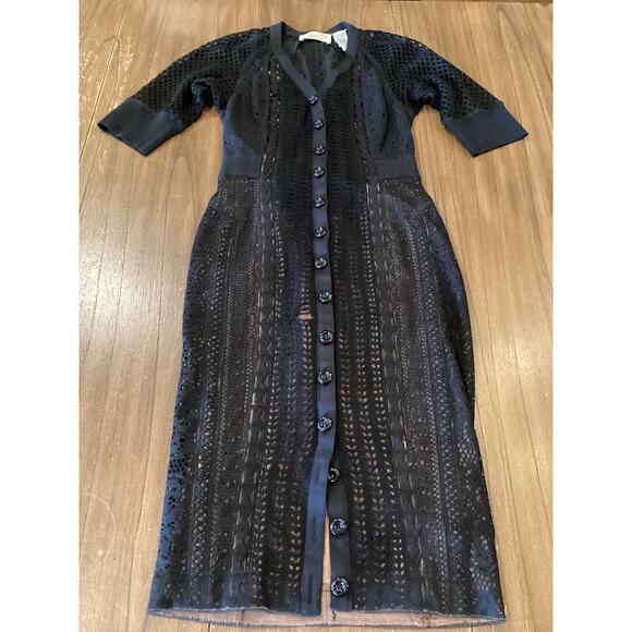Anthropologie Beguile Byron Lars Mona Black Lace Button Front knit midi Dress 0 - Picture 8 of 12